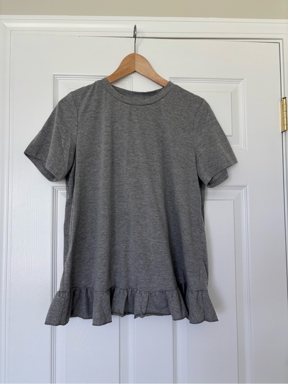 Maternity Gray Ruffle Hem Short Sleeve Tee